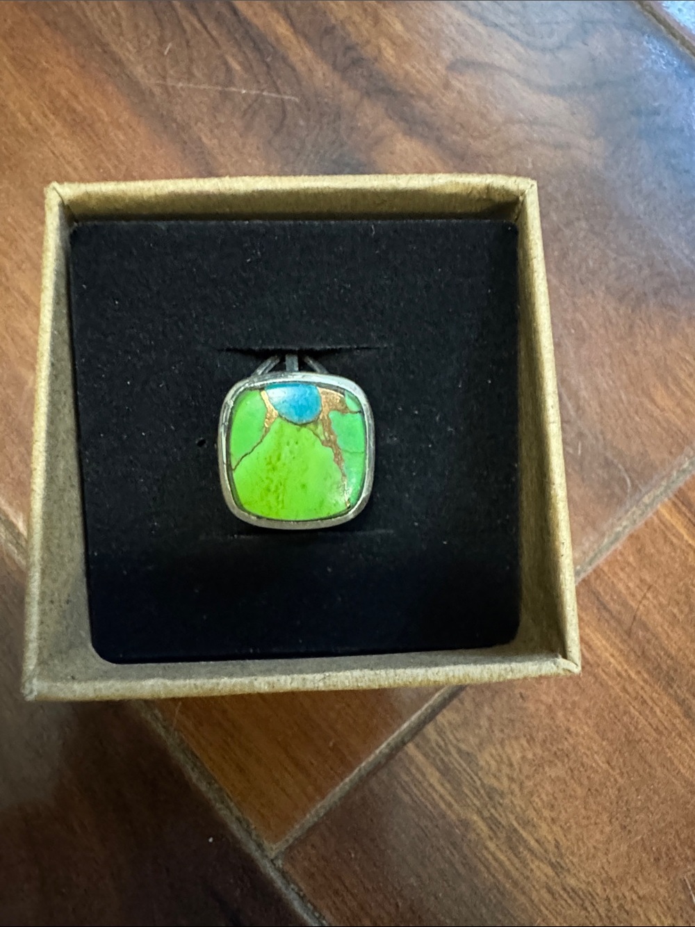 Green copper and Turquoise Stone 925 Silver Ring - Women's Jewelry